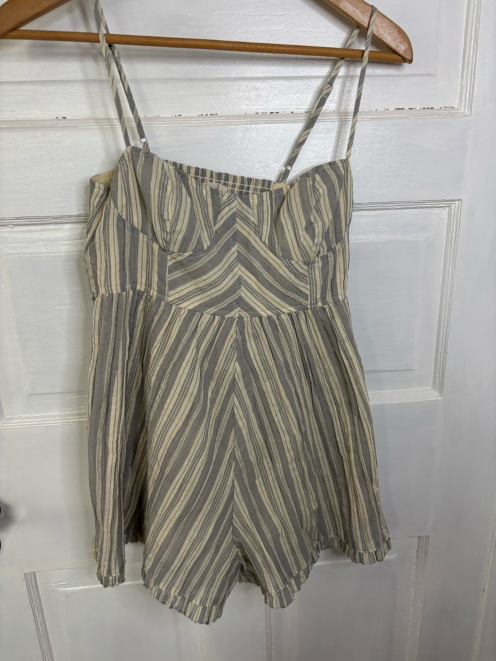 Urban Outfitters Cream and Light Gray Striped Romper